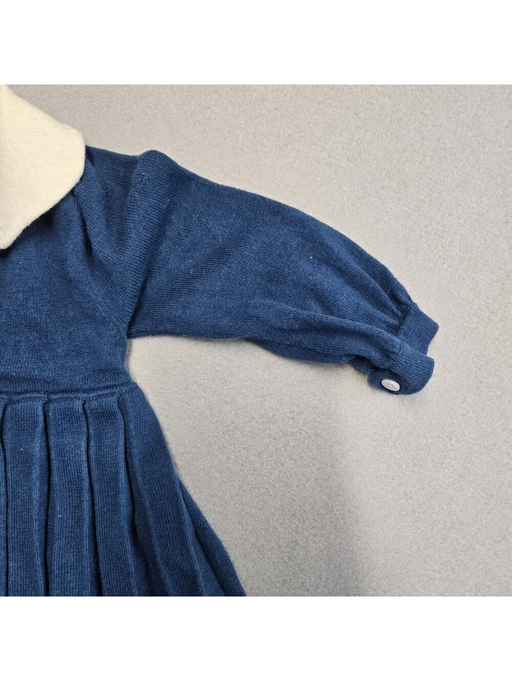 Cygnet Living Pleated Knit Dress Girls 12M Navy Cream Cotton Cashmere Blend NWOT